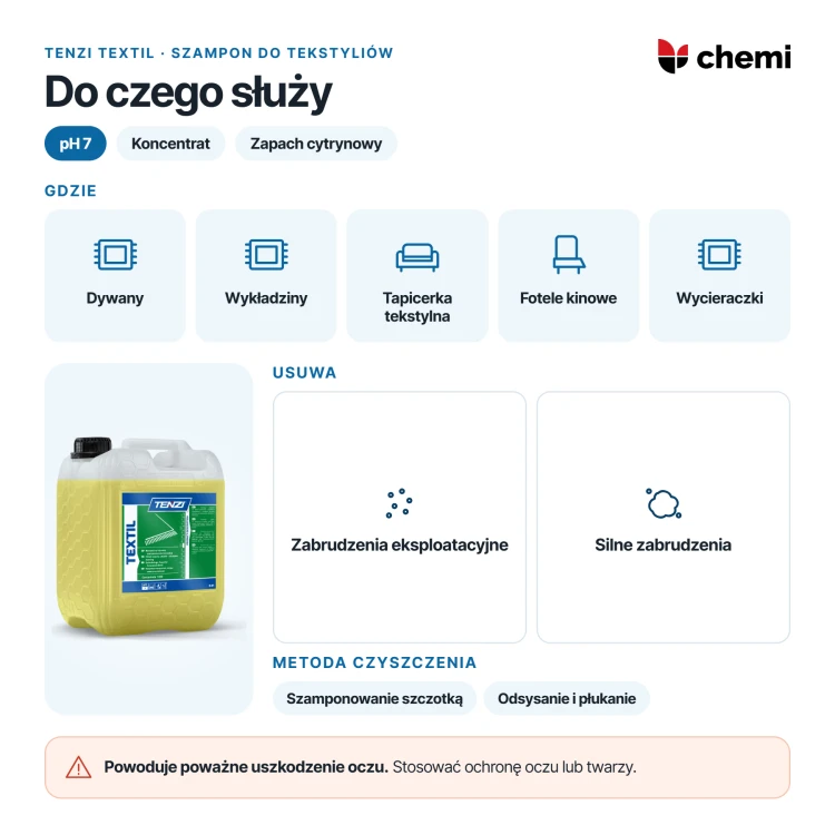 Tenzi Textil 5 l: szampon do dywanów, wykładzin i tapicerki tekstylnej, ostrzeżenie H318