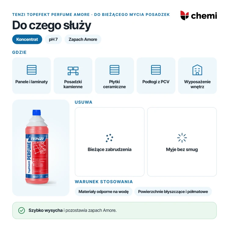 Tenzi TopEfekt Perfume Amore 1 l: posadzki i wyposażenie odporne na wodę, bieżące zabrudzenia