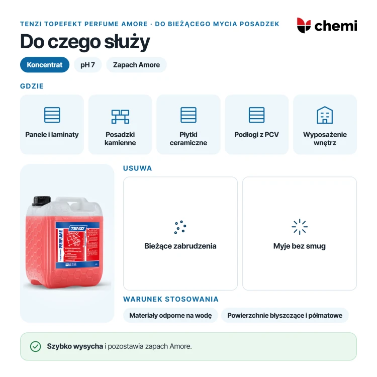 Tenzi TopEfekt Perfume Amore 10 l: posadzki i wyposażenie odporne na wodę, bieżące zabrudzenia