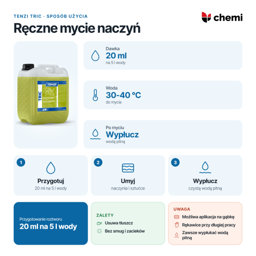 Tenzi Tric 5 l: Tenzi Tric: ręczne mycie naczyń, 20 ml na 5 l wody, płukanie wodą pitną