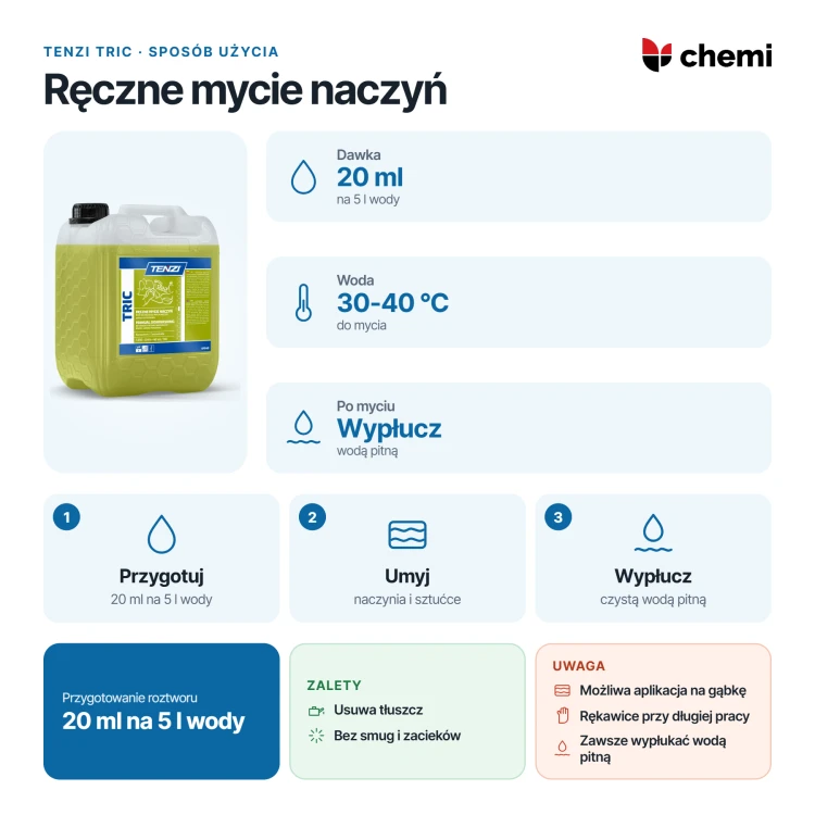 Tenzi Tric 5 l: Tenzi Tric: ręczne mycie naczyń, 20 ml na 5 l wody, płukanie wodą pitną
