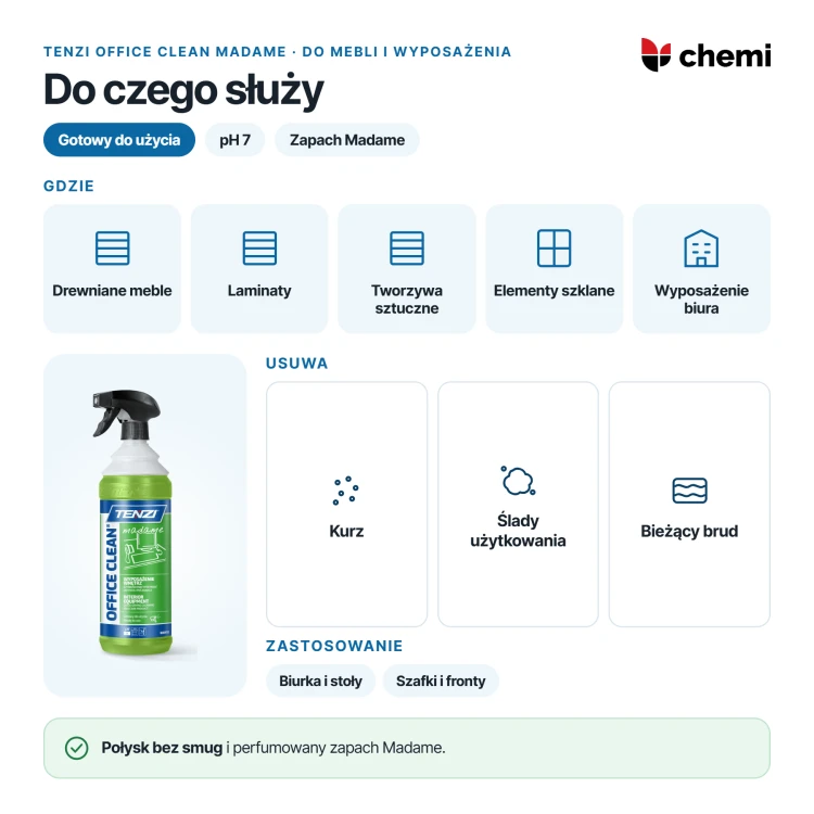 Tenzi Office Clean Madame 1 l: Tenzi Office Clean Madame do mebli z drewna, laminatu, tworzyw i szkła