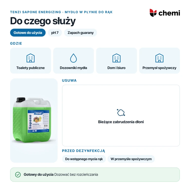Tenzi Sapone Energizing 5 l: mydło do dłoni, dozowników i mycia przed dezynfekcją