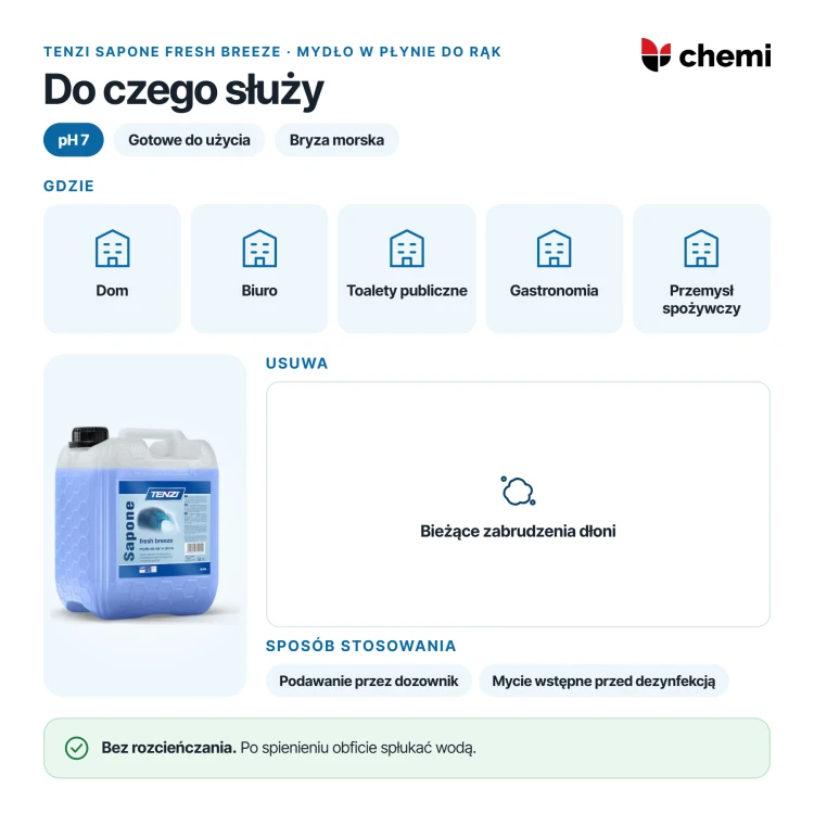 Tenzi Sapone Fresh Breeze 5 l: mydło do rąk o zapachu bryzy morskiej, do codziennej higieny
