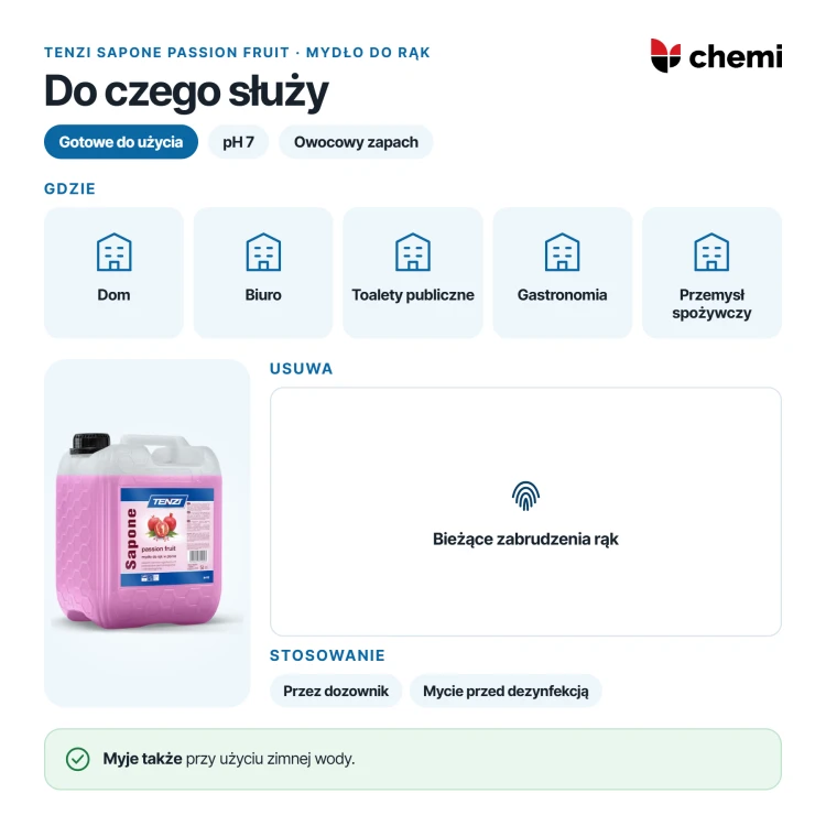 Tenzi Sapone Passion Fruit 5 l: mydło do rąk o owocowym zapachu, do domu, biura i miejsc publicznych
