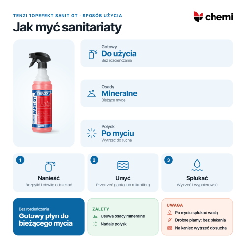 Tenzi TopEfekt Sanit GT 0,6 l: Instrukcja natrysku, mycia i płukania powierzchni sanitarnych