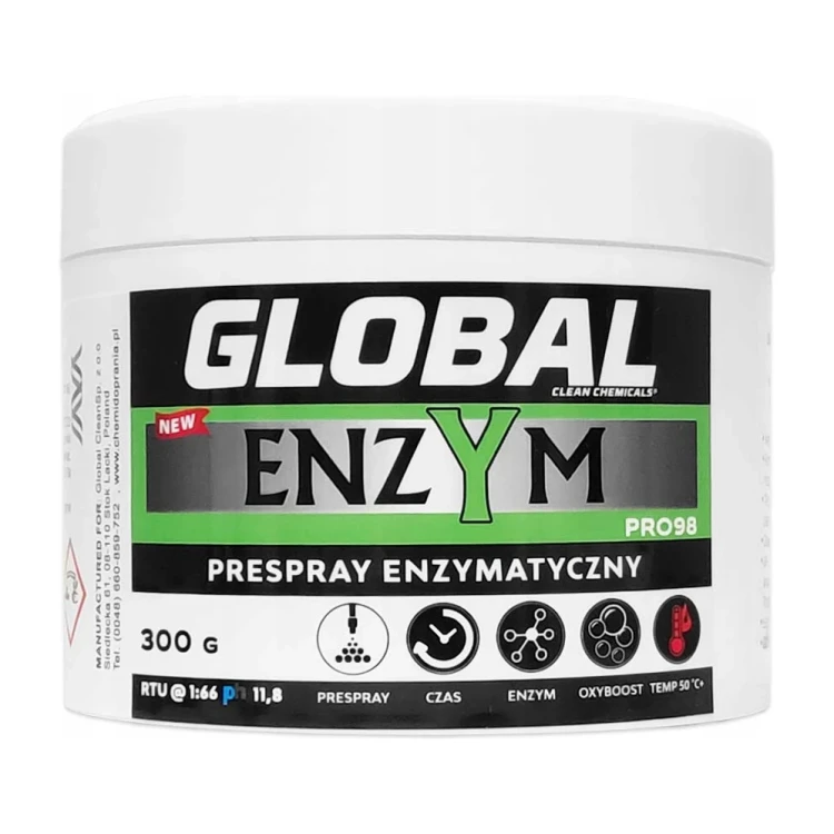 Global Enzym Pro98 300 g – enzymatyczny prespray do prania dywanów i tapicerki, pojemnik