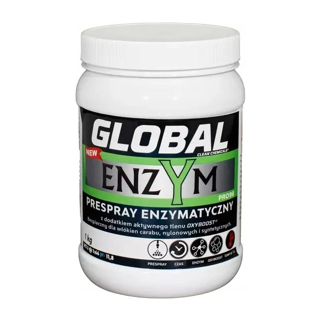 Global Enzym Pro98 1 kg – enzymatyczny prespray do prania dywanów i tapicerki, pojemnik