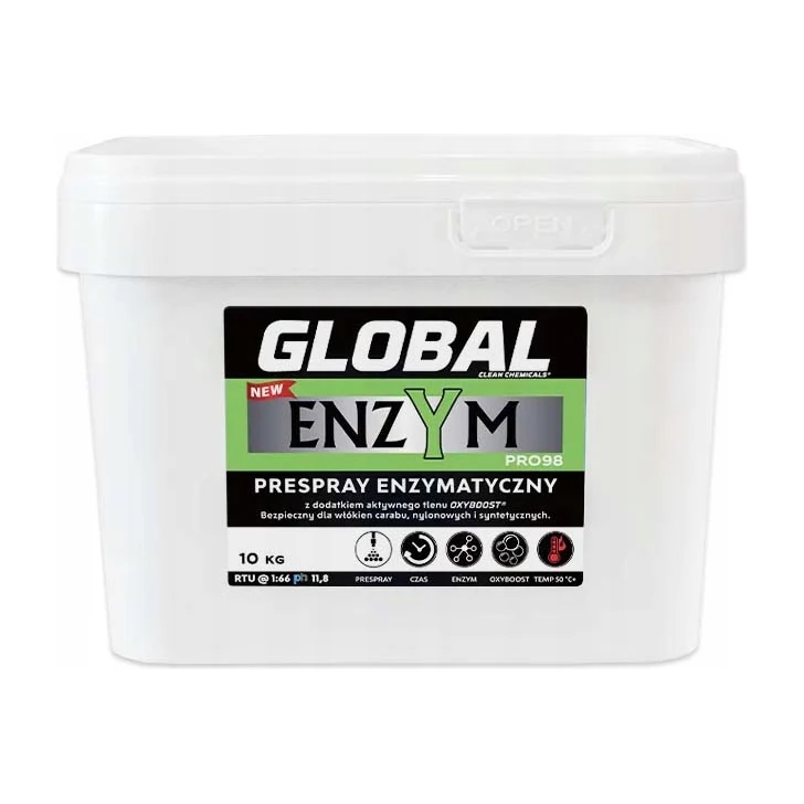 Global Enzym Pro98 10 kg – enzymatyczny prespray do prania dywanów i tapicerki, wiadro