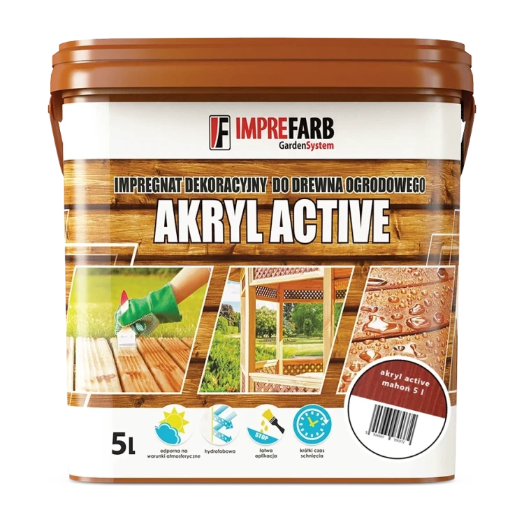 ImpreFarb Akryl Active Mahoń 5 l, wiadro – wodny impregnat koloryzujący do drewna