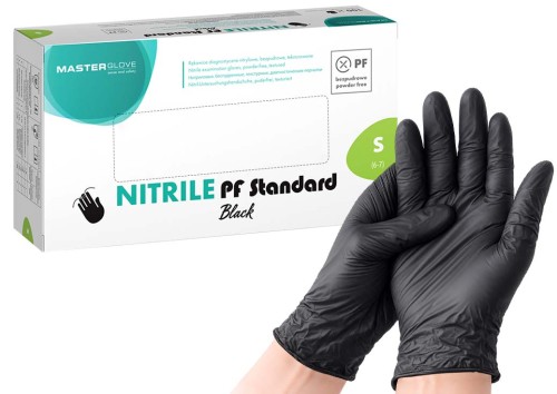 Pudełko Master Glove Nitrile PF Standard Black, rękawice czarne, rozmiar S