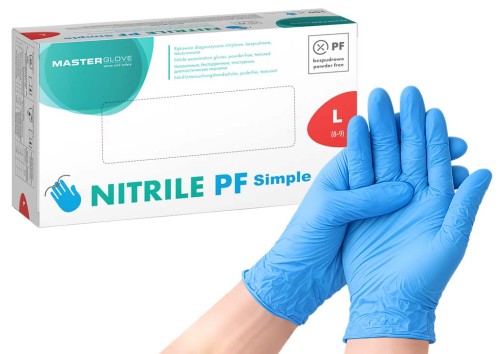 Pudełko Master Glove Nitrile PF Simple, rozmiar L, niebieskie rękawice nitrylowe, 100 sztuk