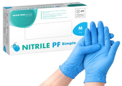 Pudełko Master Glove Nitrile PF Simple, rozmiar M, niebieskie rękawice nitrylowe, 100 sztuk