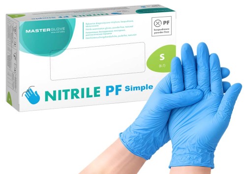 Pudełko Master Glove Nitrile PF Simple, rozmiar S, niebieskie rękawice nitrylowe, 100 sztuk
