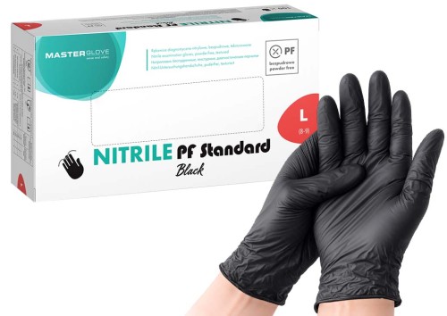Pudełko Master Glove Nitrile PF Standard Black, rękawice czarne, rozmiar L