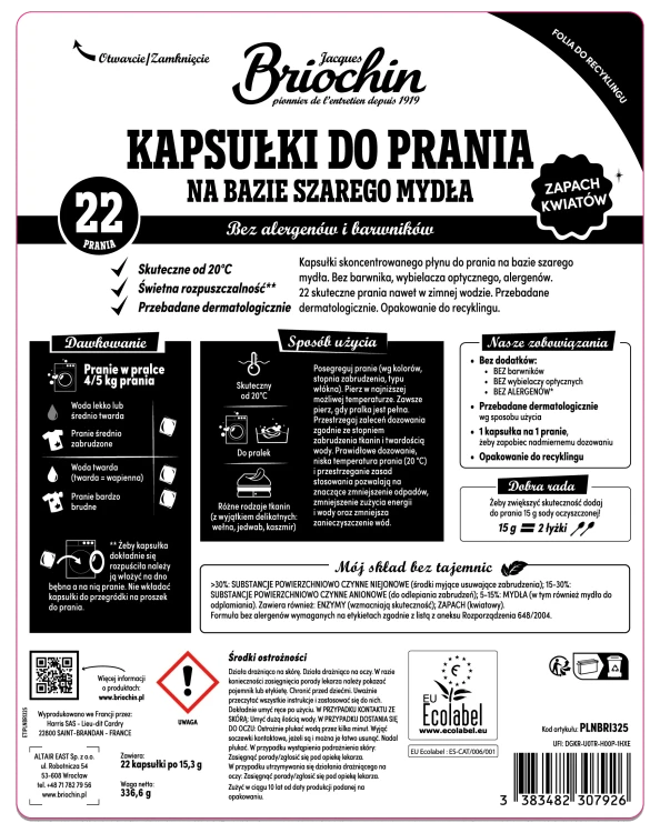 Briochin Szare mydło – kapsułki do prania o zapachu kwiatów – 22 szt. (336,6 g) – zdjęcie 2