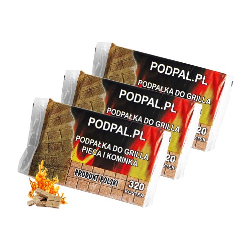 Podpałka do grilla, pieca i kominka PODPAL.PL – 3 × 320 kostek