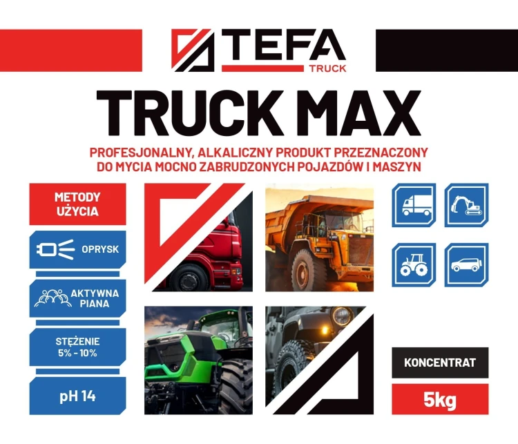 Alkaliczny środek do mycia pojazdów i maszyn Tefa Truck Max – 5 kg – zdjęcie 2