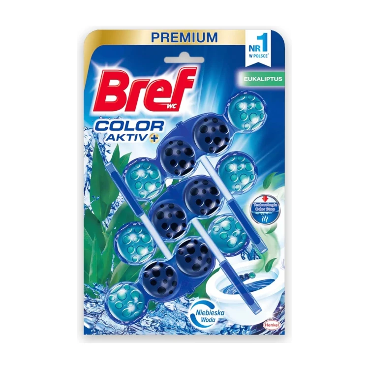 Kostka do WC Bref Color Aktiv+ Eukaliptus – 3 × 50 g