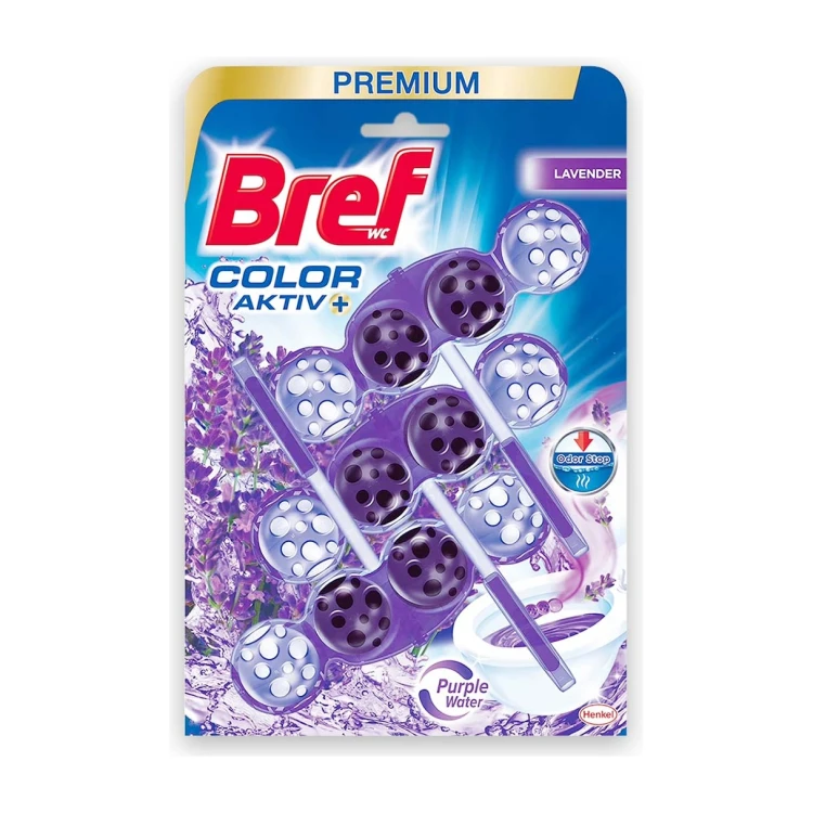 Kostka do WC Bref Color Aktiv+ Lawenda – 3 × 50 g