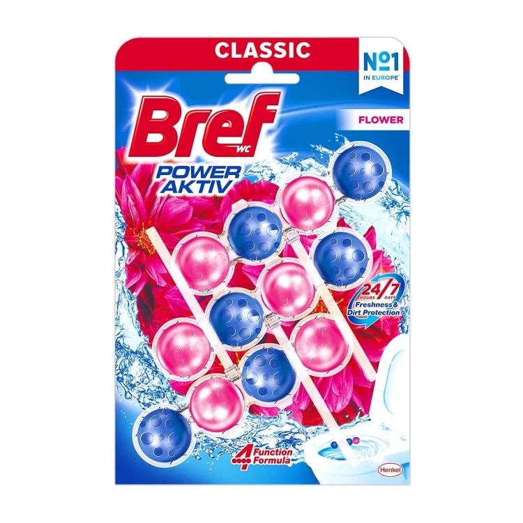 Kostka do WC Bref Power Aktiv Flower, świeże kwiaty – 3 × 50 g