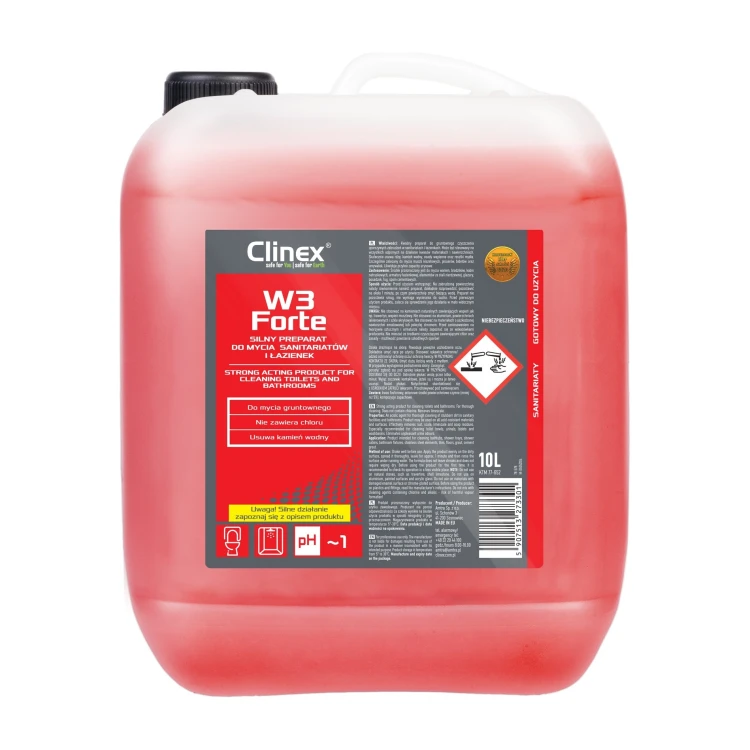 Clinex W3 Forte – płyn do mycia sanitariatów i łazienek – 10 l