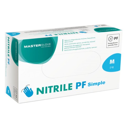 Pudełko Master Glove Nitrile PF Simple, rozmiar M, niebieskie rękawice nitrylowe, 100 sztuk