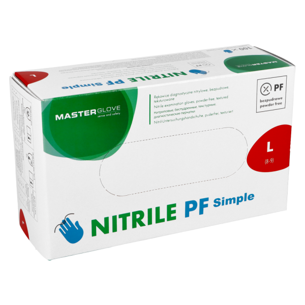 Pudełko Master Glove Nitrile PF Simple, rozmiar L, niebieskie rękawice nitrylowe, 100 sztuk