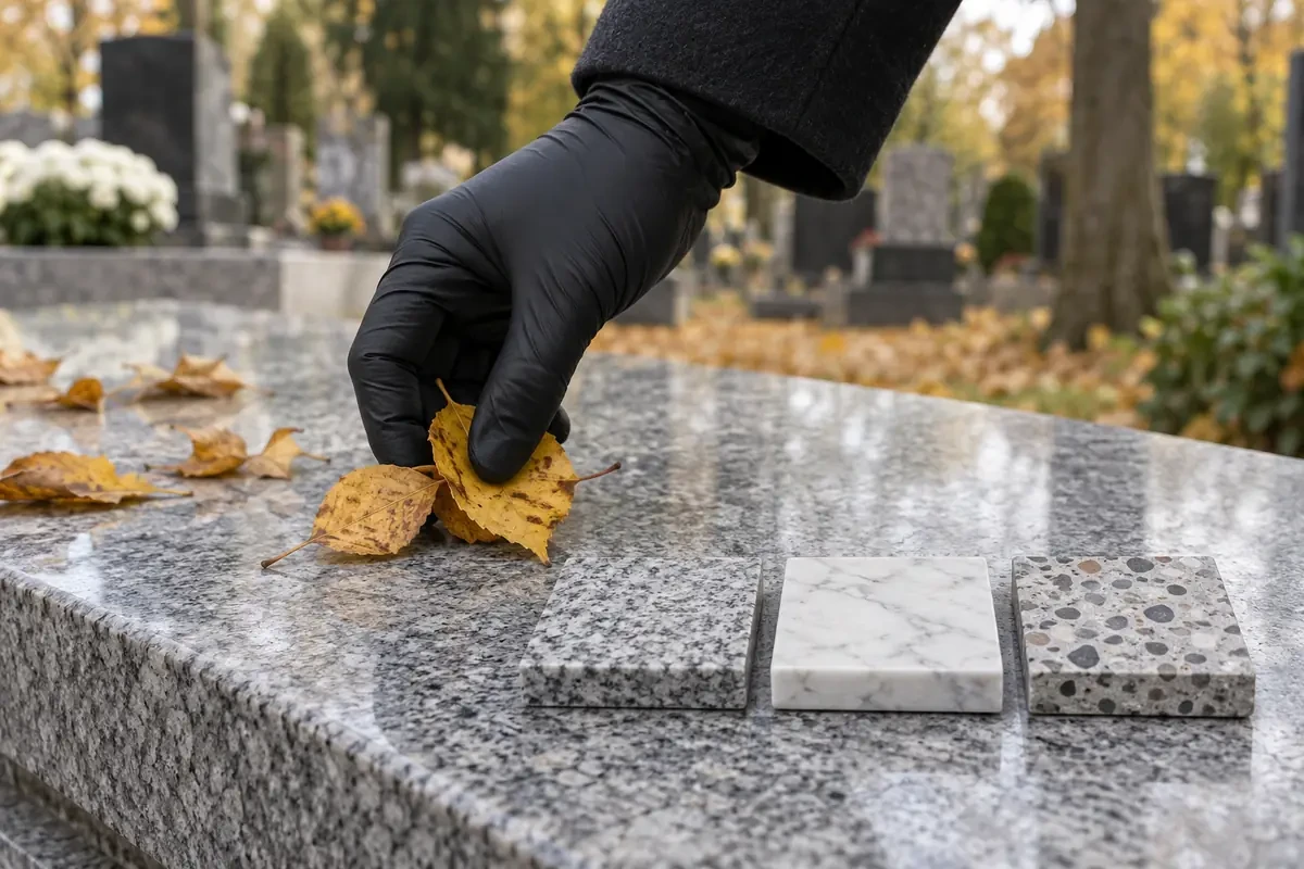 Rozpoznanie kamienia nagrobka: granit, marmur i lastryko