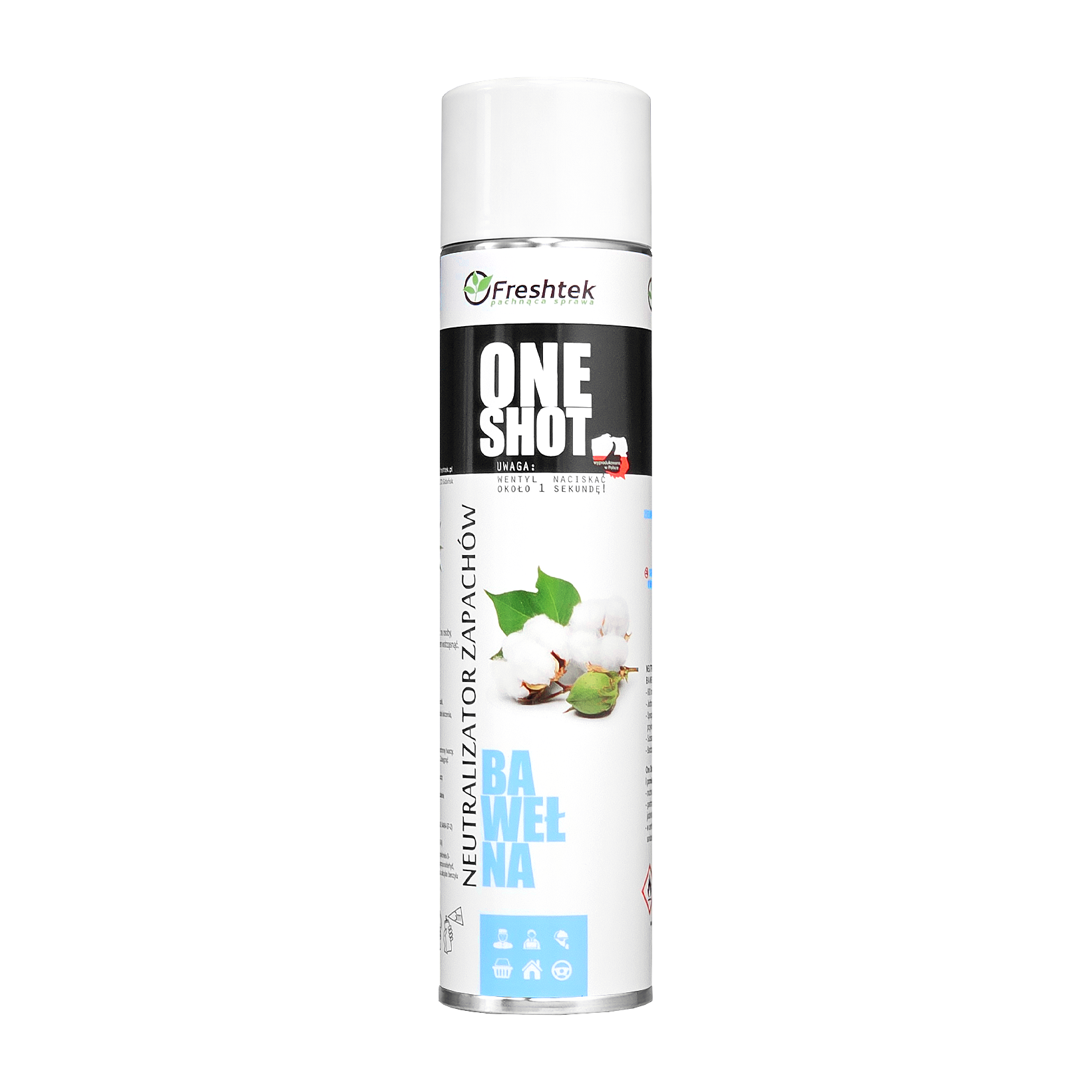 Freshtek ONE SHOT Bawełna 600 ml, neutralizator zapachów w aerozolu, puszka