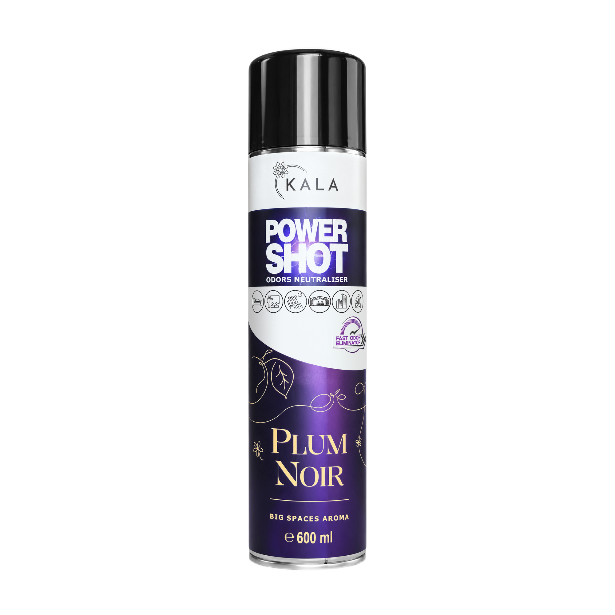 Kala Power Shot Plum Noir 600 ml, neutralizator zapachów w aerozolu, puszka